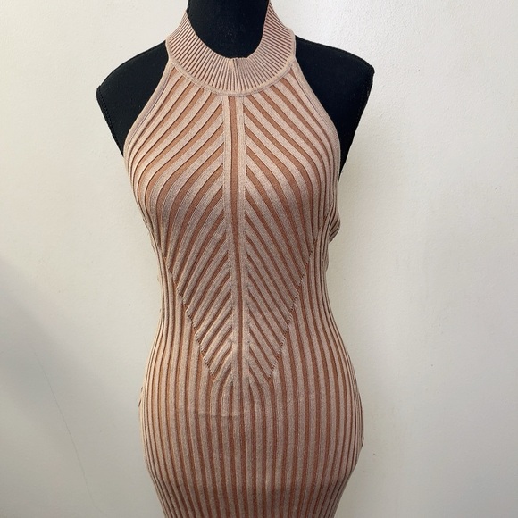 Sovere Womens 6 Halter Neck Bodycon Midi Dress Tan Color - Picture 3 of 7